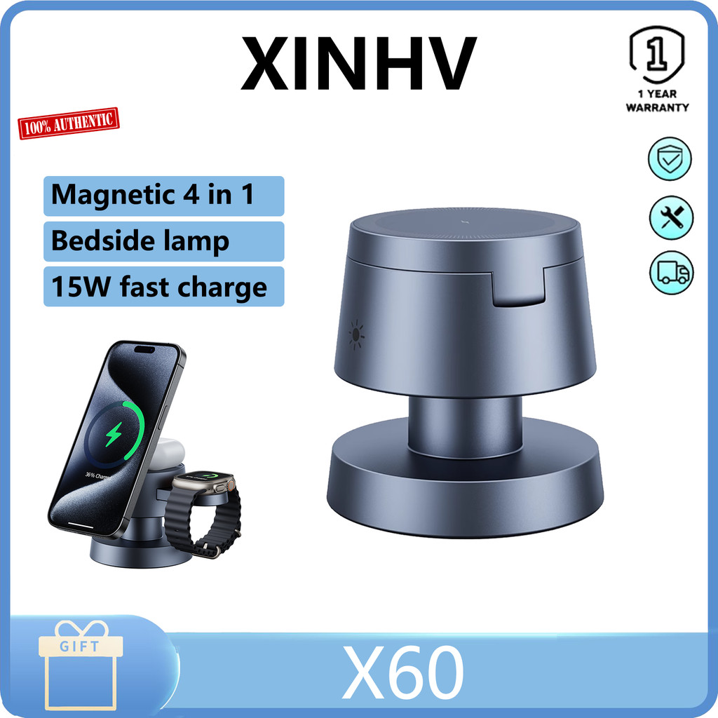 XINHV X60 Wireless charging Mushroom lamp 4-in-1 wireless charger Magnetic 15W fast charging desktop charging station