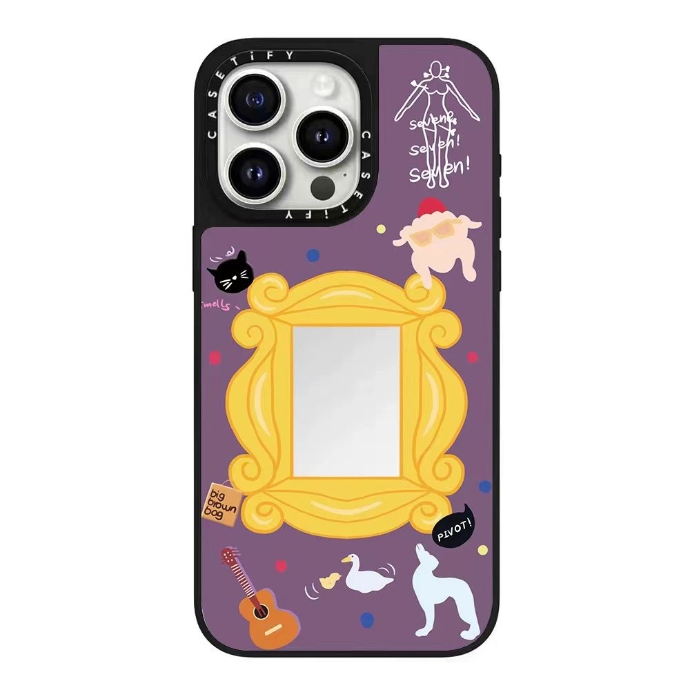 Casetify ตลก Sketch น่ารักสัตว์คุณภาพสูง Sliver กระจกสําหรับ IPhone 11 12 13 14 15 16 Pro Max 13 Mini 15 16 Plus XR X XS Max Hard กันกระแทกปลอกแฟชั่นการ์ตูนปก