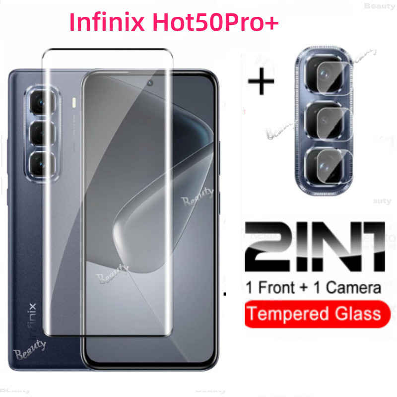2 IN 1 สําหรับ Infinix Hot50Pro + 4G หน้าจอโค้งฟิล์มสําหรับ Infinix Hot 50 Pro Plus 50i 50Pro + Hot50 Infinix X6880 กระจกนิรภัย 3D กล้องกลับเลนส์กระจกป้องกัน