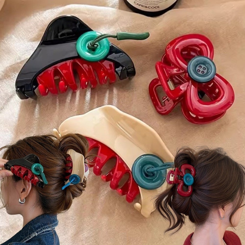 Ins Style Niche Design Sense Grab Clip Button Splicing Triangle Hair Clip Fashion Versatile Creative Shark Clip เครื่องประดับผม