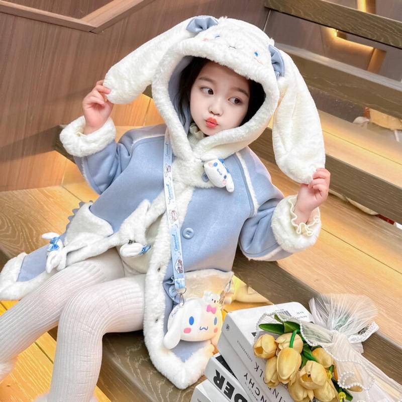 สาวขนแกะซับแจ็คเก็ตฤดูใบไม้ร่วงฤดูหนาวสไตล์2024สไตล์ใหม่เด็กต้นฤดูใบไม้ร่วงกลางความยาวเสื้อเด็กหนังนิ่มด้านบน