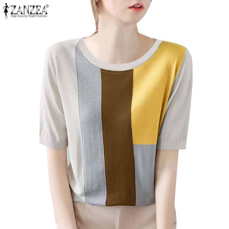 Zanzea เสื้อยืดแขนสั้นคอกลมแฟชั่นเกาหลีสําหรับผู้หญิง