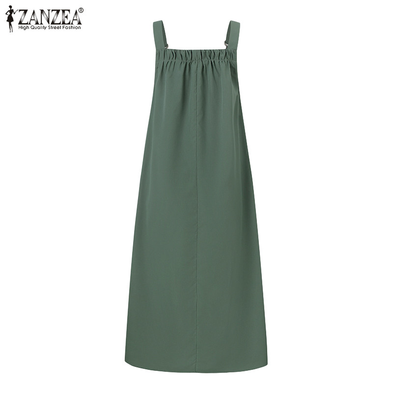 ZANZEA ใส่ ซานเซีย ผู้หญิงเกาหลีสบายๆสีทึบจีบตารางปกปรับสายรัดกระโปรงแขวน