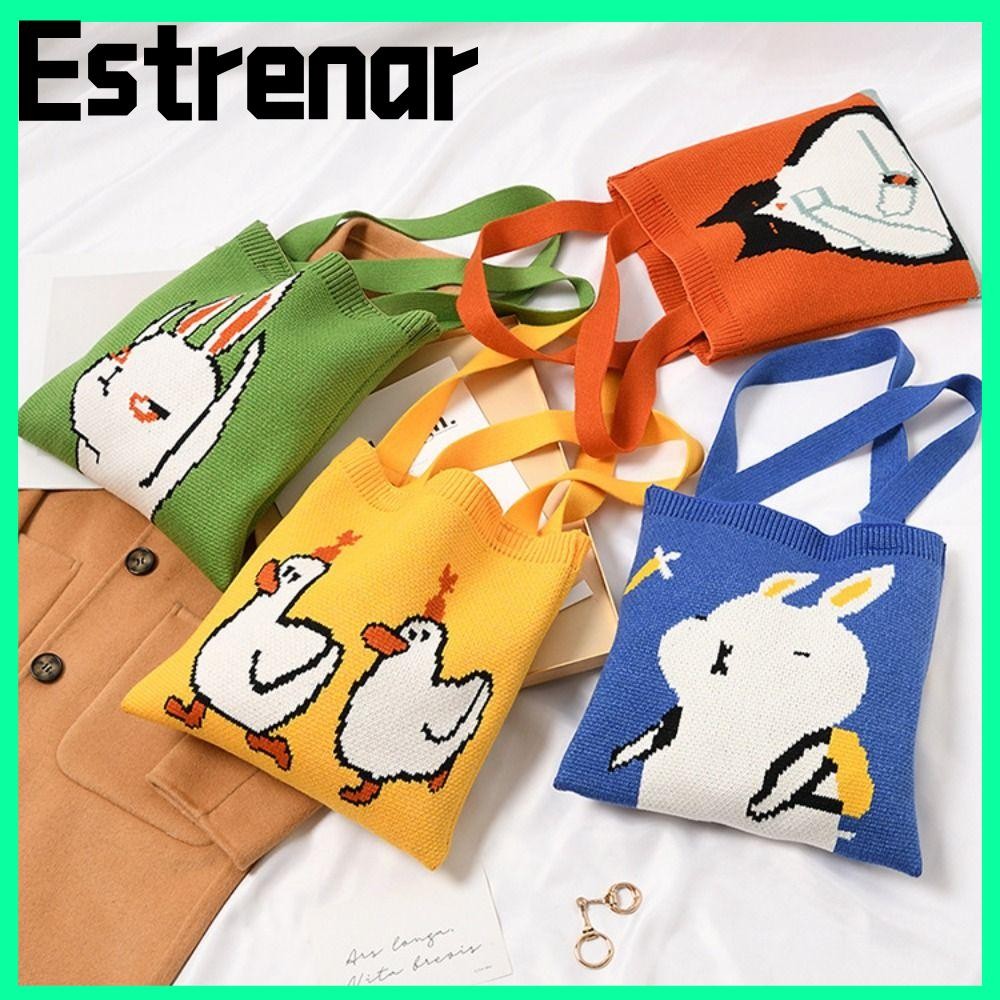 Estrenar ถักกระเป๋าถือขนสัตว์ทอช้อปปิ้งกระเป๋าผู้หญิงสาวทําด้วยมือ