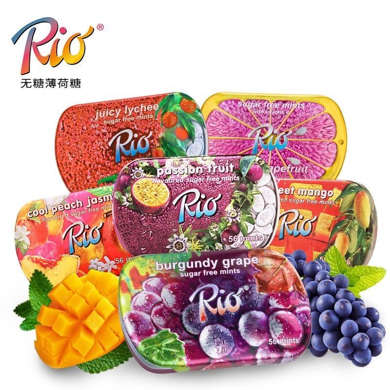 ชั่วคราว 2 กล่อง Rio Rio ลูกอมมิ้นต์ปราศจากน้ําตาลเม็ดลูกอมเคี้ยวหมากฝรั่งคอร์เซ็ตกล่องดีบุกไซลิทอลล