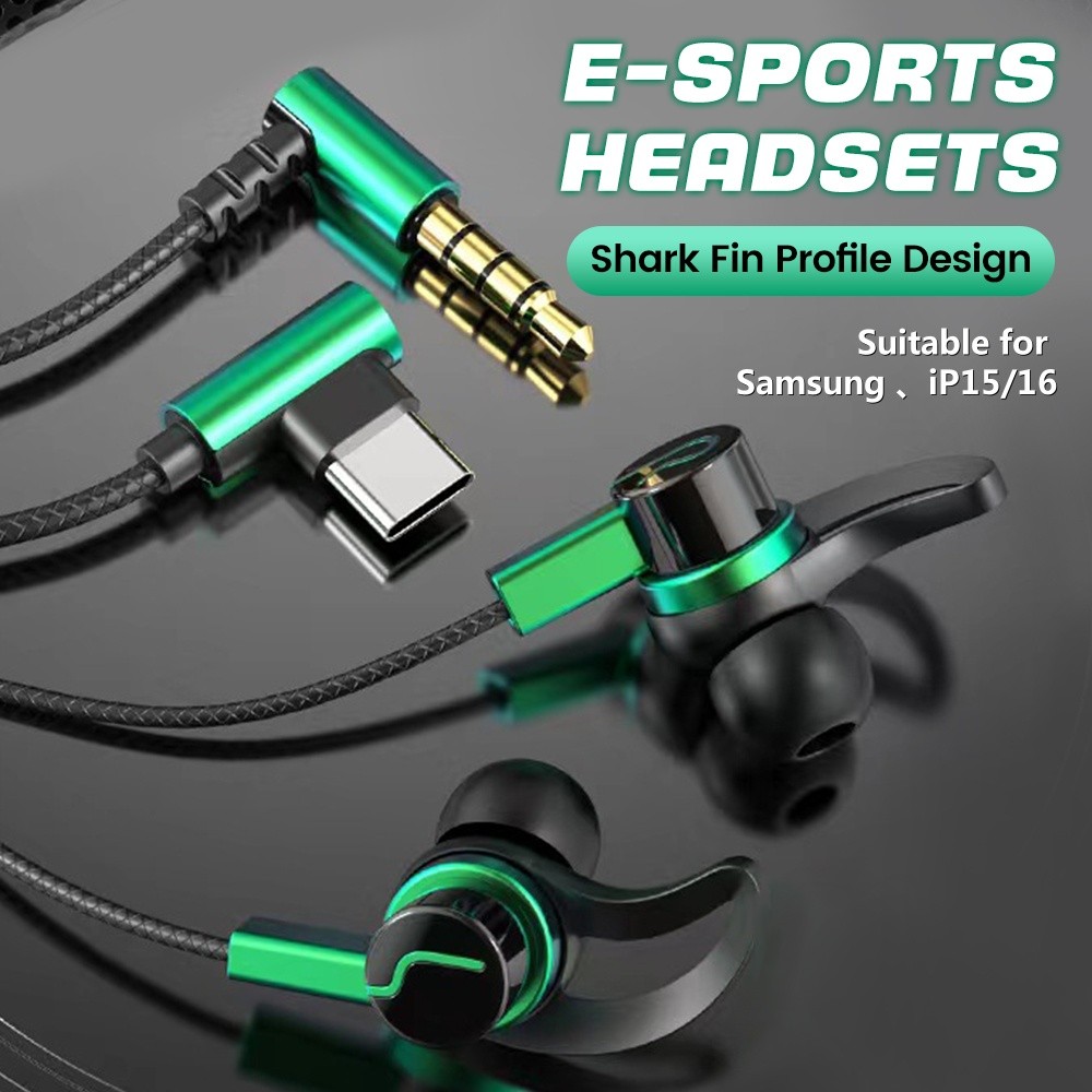หูฟังสําหรับเล่นเกม Esports รูปตัว L ใหม่อินเทอร์เฟซ Type-C/3.5 มม. พร้อมหูฟังเสียงคุณภาพสูงแบบมีสายในหูสําหรับโทรศัพท์มือถือและคอมพิวเตอร์