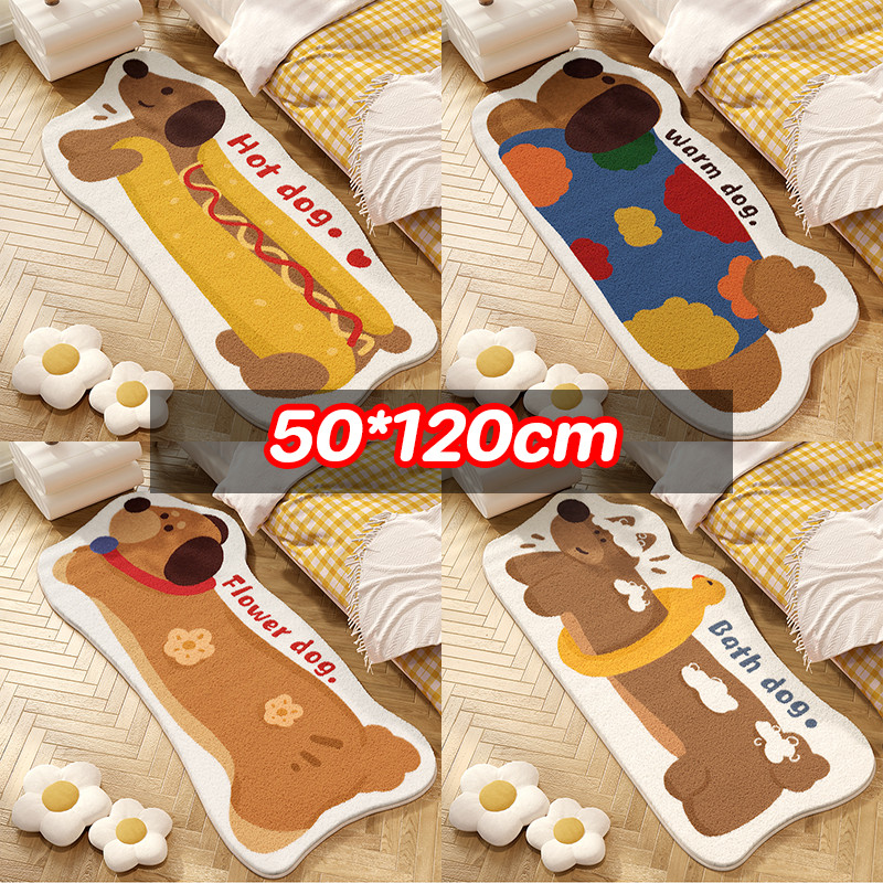 พรมข้างเตียง ขนาดยาว ขนนุ่ม มีแผ่นกันลื่น ตกแต่งบ้าน ซักเครื่องได้ สีน่ารัก 50*120cm