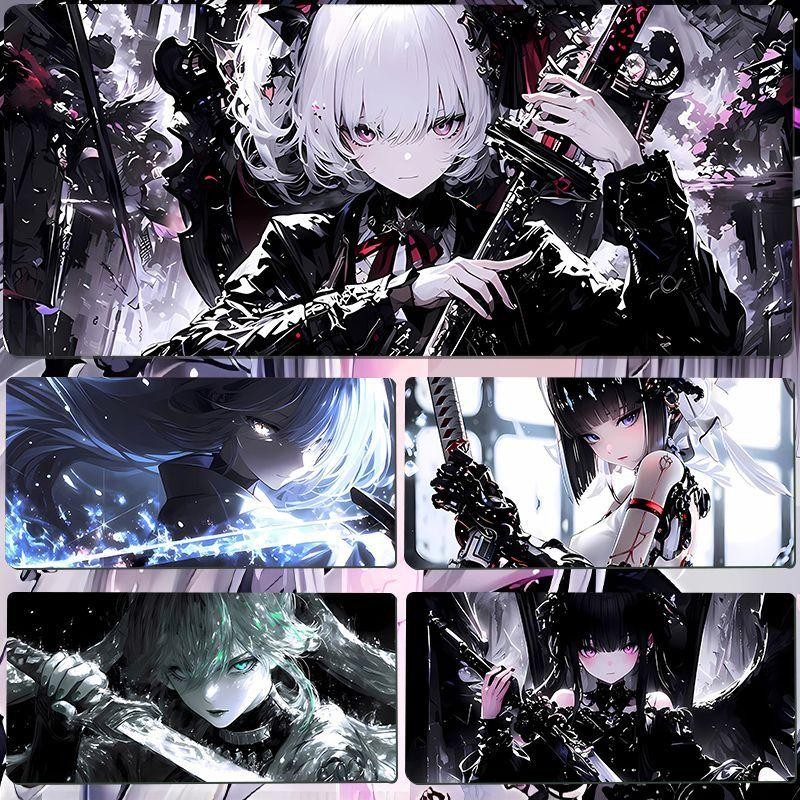 แผ่นรองเมาส์ Cool Anime Girl สไตล์ศิลปะการต่อสู้สําหรับแฟน ACG ขนาดใหญ่พิเศษหนาแป้นพิมพ์คอมพิวเตอร์ตารางเสื่อสํานักงานศึกษาโต๊ะยางตกแต่งหลายขนาด