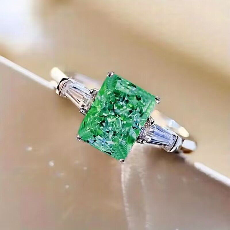 แหวนเพทายเพชรสีชมพูทรงสี่เหลี่ยมแฟชั่นผู้หญิง