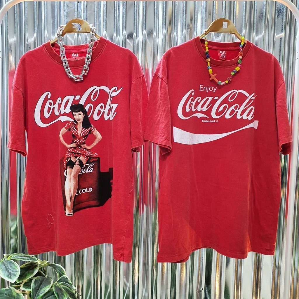 🤟✨เสื้อยืด  วินเทจ ป้าย All In ขนาด  ใส่ได้ทั้งผู้หญิงและผู้ชาย Coke สีแดง S-5XL