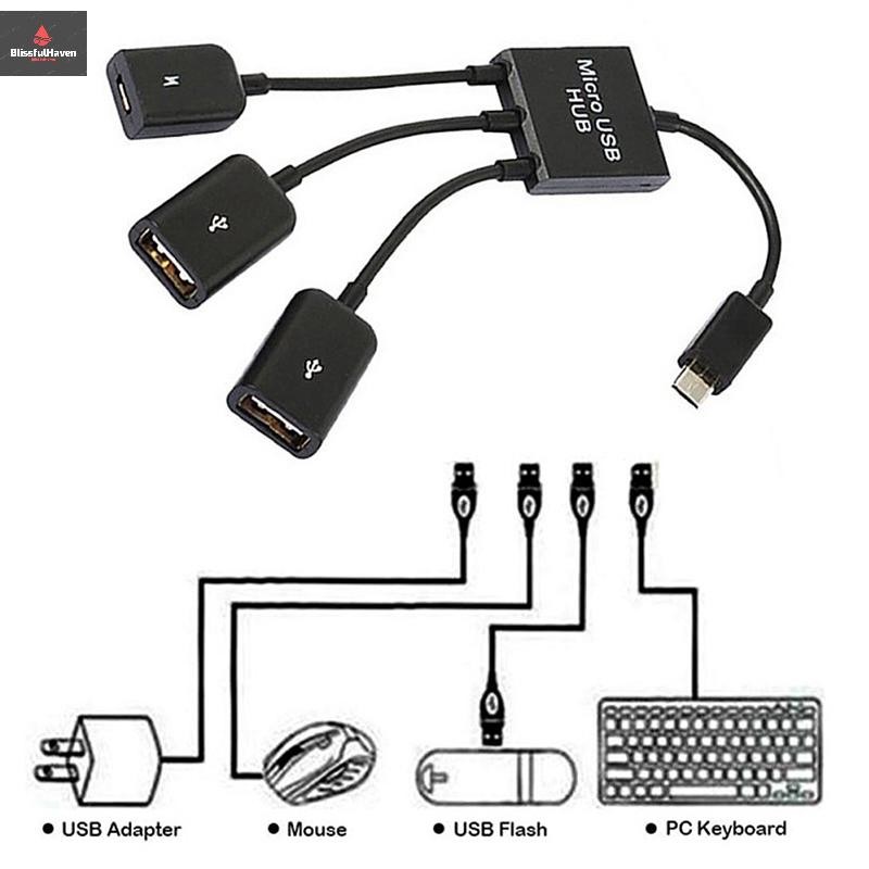 Cod 3in1 Micro USB ถึง 2 OTG 3 พอร์ต HUB Cable Splitter Micro-USB Type-C อะแดปเตอร์แปลงสําหรับแท็บเล็ต Android เมาส์แป้นพิมพ์ใหม่