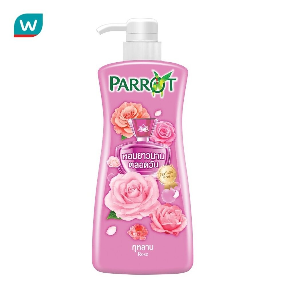 Parrot แพรอท ครีมอาบน้ำ กลิ่น กุหลาบ (สีชมพูอ่อน) 450 มล. หอมสดชื่น ชุ่มชื่น