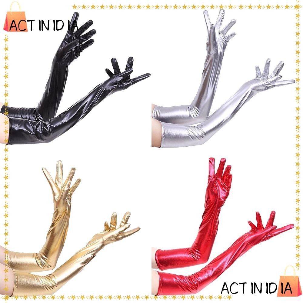 Actinidia ถุงมือหนัง PU, ถุงมือเต็มนิ้วยาวสีทึบ, ถุงมือปาร์ตี้หนัง PU แฟชั่น