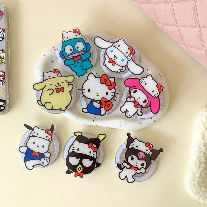 อะนิเมะน่ารัก Kitty Sanrio Kuromi Melody ขาตั้งแม่เหล็กผู้ถือโทรศัพท์ Griptok Grip โทรศัพท์ Tok ขาตั้งโทรศัพท์ 16 Pro Max Samsung Griptok ขาตั้งผู้ถือแหวน Mount