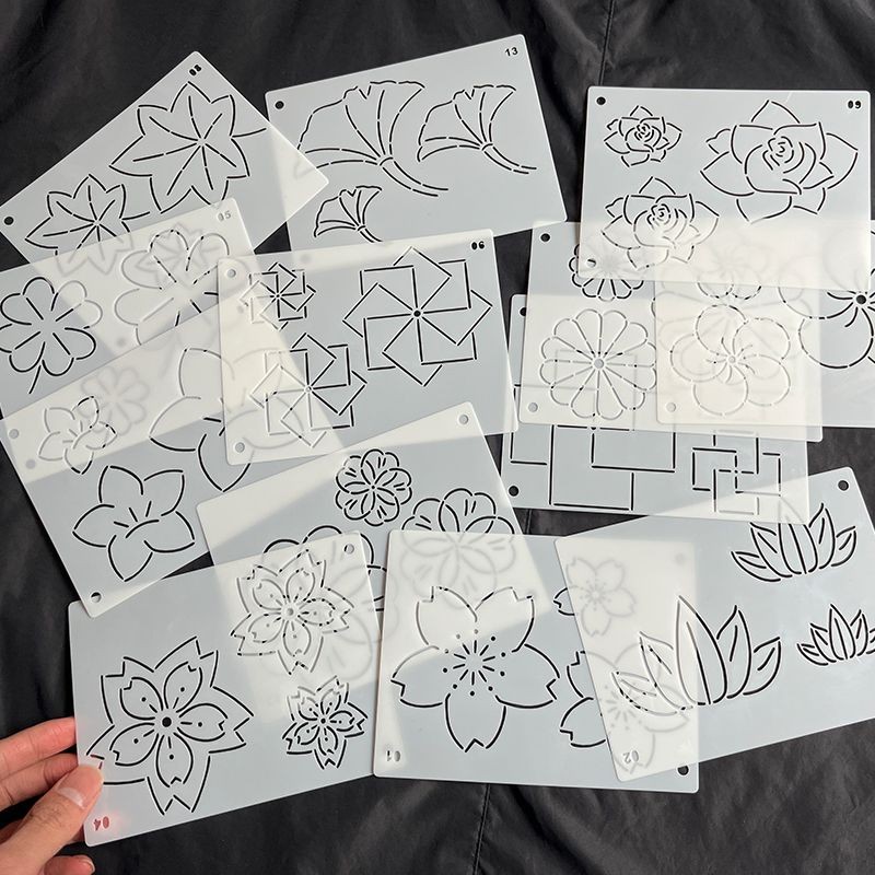 Yixi Sashiko เย็บปักถักร้อยแม่แบบ Cherry Blossom เครื่องมือมือวาดแม่แบบดอกไม้ดอกไม้ผ้าเย็บปักถักร้อย Patchwork Quilting Tracing ใน