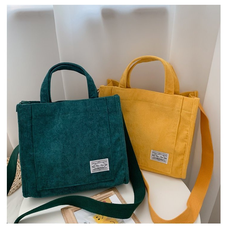 ใหม่สไตล์เกาหลีที่เรียบง่ายศิลปะสดความจุขนาดใหญ่ผ้าลูกฟูกกระเป๋า Crossbody