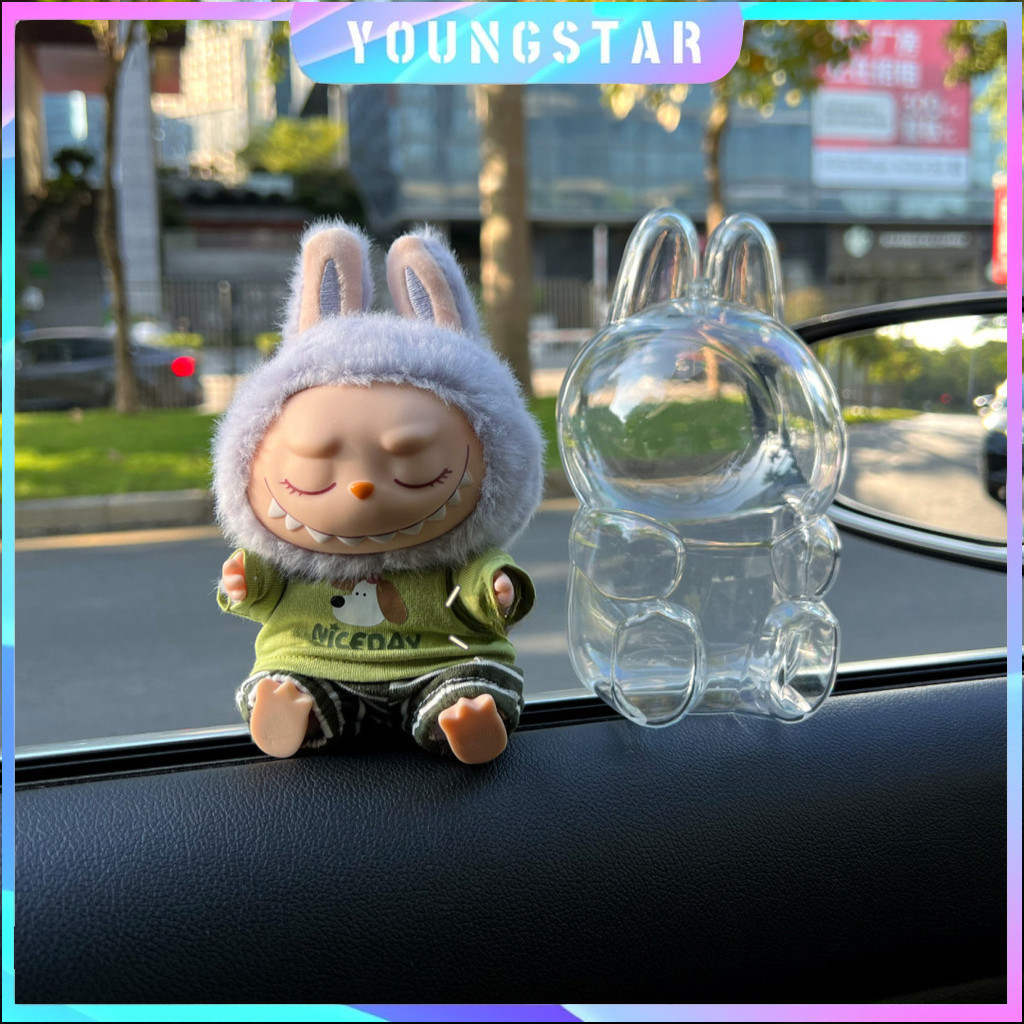 FYG 1 ชิ้นป้องกันอะคริลิค Labubu V2/V1 โปร่งใสแบบพกพาสาย Organizer กล่องสําหรับ POPMART ชุด