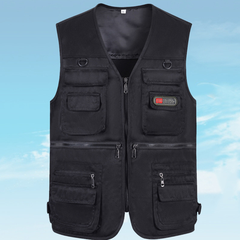 เสื้อกั๊กหลายกระเป๋าสําหรับผู้ชาย,เสื้อแจ็คเก็ตซิป,เสื้อลําลองฤดูใบไม้ผลิและฤดูใบไม้ร่วง เอ็กแอล-4เอ็กแอล!