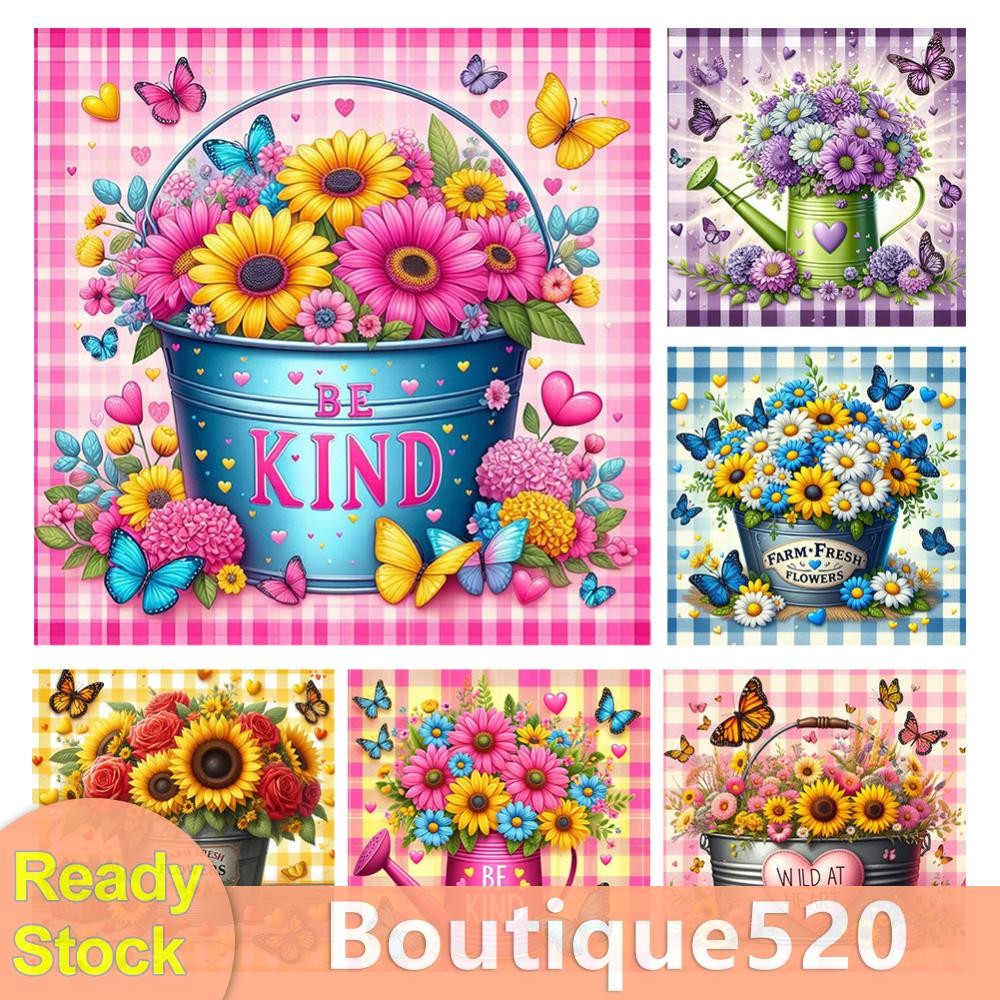 ผ้าฝ้ายปักเต็ม 11CT พิมพ์ดอกไม้ในถังปักครอสติสโฮมออฟฟิศศิลปะ [boutique520.th]