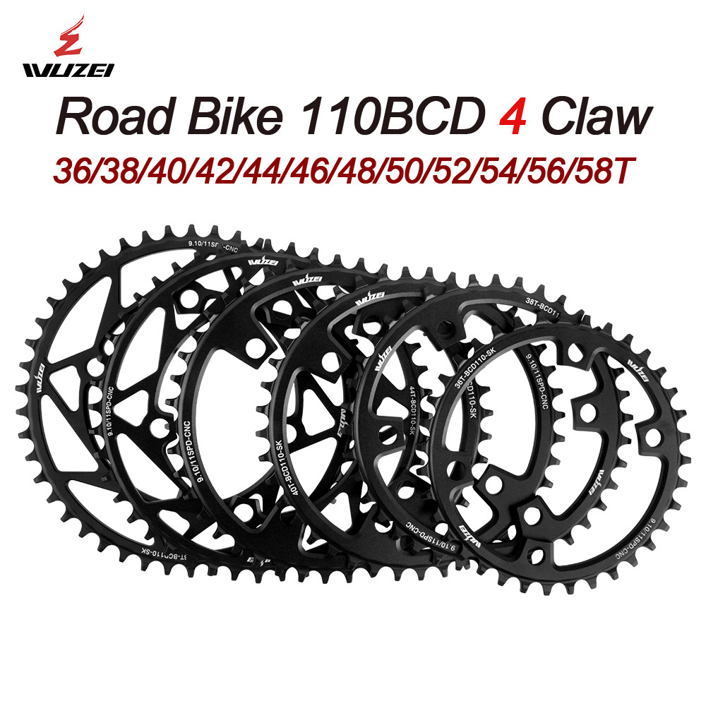 4 หลุม WUZEI 110BCD 36/38/40/42/46/48/50/52/54/56/58T 4 Claw แผนที่จักรยาน Chainring สําหรับ shimano R7000 R8000 4700 R2000 R3000 Sprocket