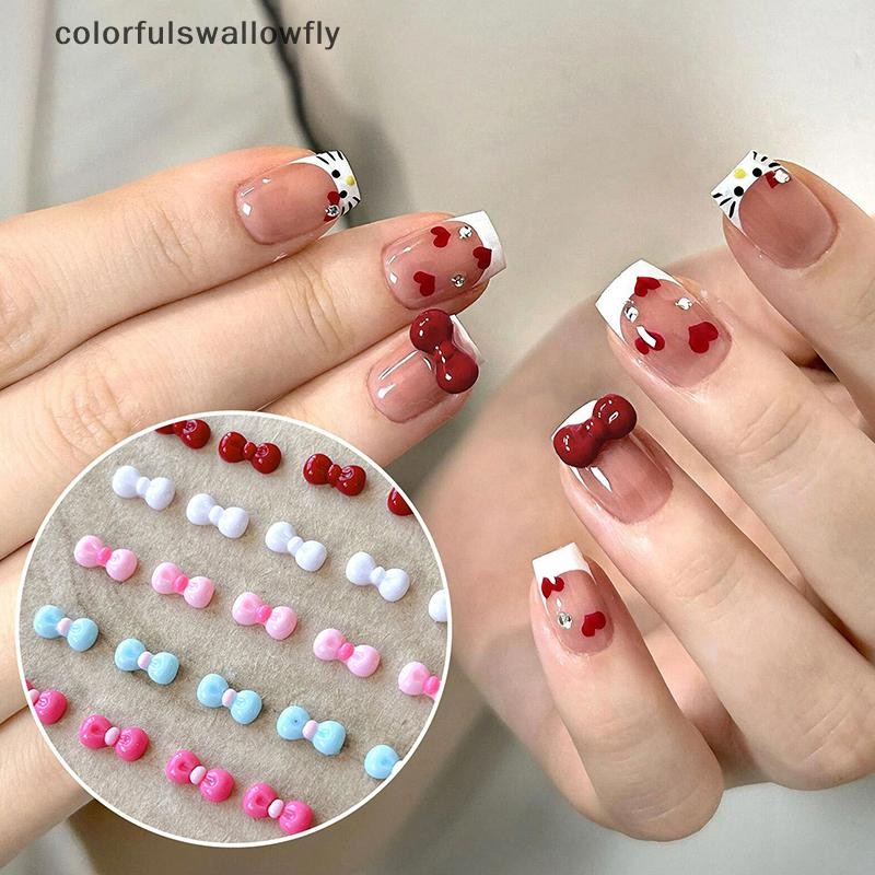 สีสันswallowfly 10 ชิ้น 3D Bowknot Nail Art Ch เครื่องประดับเรซินที่มีสีสันผู้หญิงตกแต่งเล็บโบว์เล็บ Rhinestones ร้านทําเล็บ DIY ของขวัญ COD
