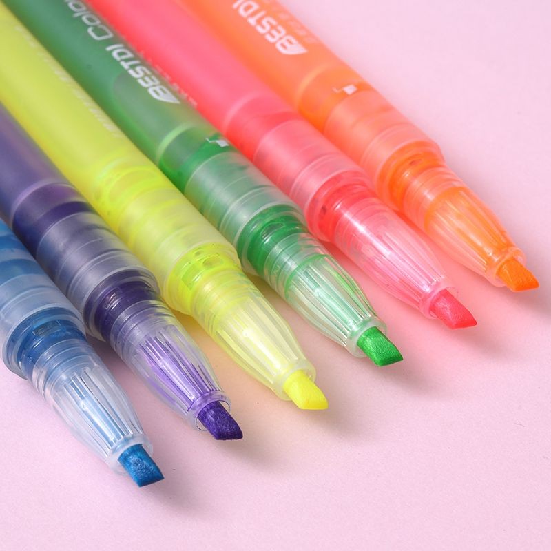 6 สี ปากกาไฮไลท์ ปากกาเน้นข้อความความจุขนาดใหญ่ ปากกาเน้นข้อความ มีให้เลือก DIY วาดรูป ตกแต่งการ์ด ทำบันทึก - รูปที่ 6