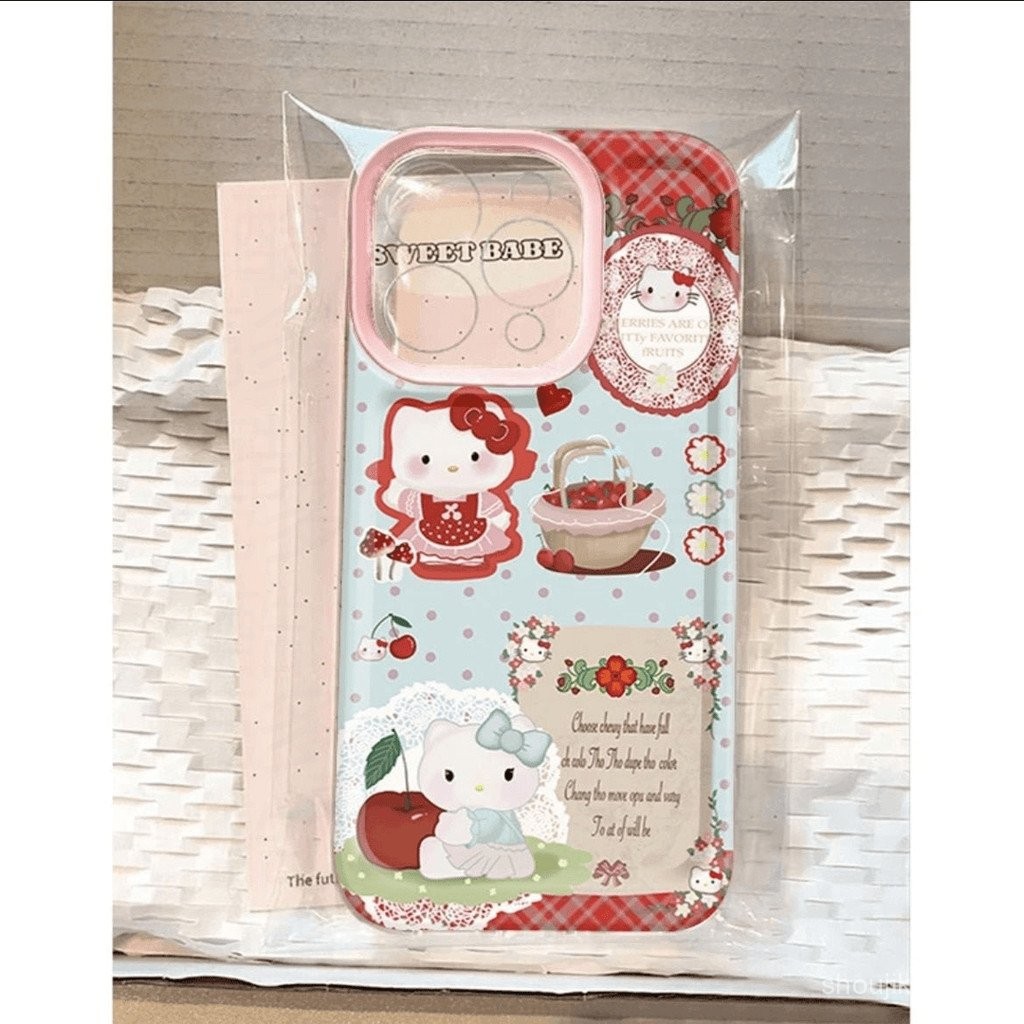 เคสมือถือสำหรับแอปเปิ้ล14PROMAX สำหรับแมว KT เชอร์รี่สำหรับ iphone15น่ารัก13โปร่งใส12เคสนิ่ม11ครอบทั้งหมด gc52
