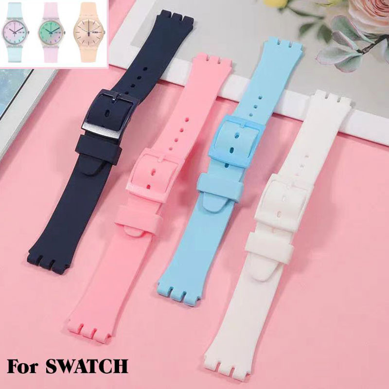 สายนาฬิกาซิลิโคนบางเฉียบสําหรับสายนาฬิกา Swatch 12 มม.16 มม.17 มม.19 มม.20 มม.สร้อยข้อมือ YIS404 SURS103 YLS195 ยาง WatchBand สายรัดข้อมือที่มีสีสันกีฬาเข็มขัดข้อมือกันน้ํา
