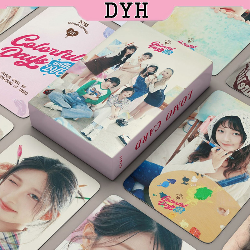 55 ชิ้น/กล่อง IVE ปากกาเลเซอร์ Photocards 2025 การ์ดอวยพรฤดูกาล Holographic การ์ด LOMO อัลบั้ม KPOP