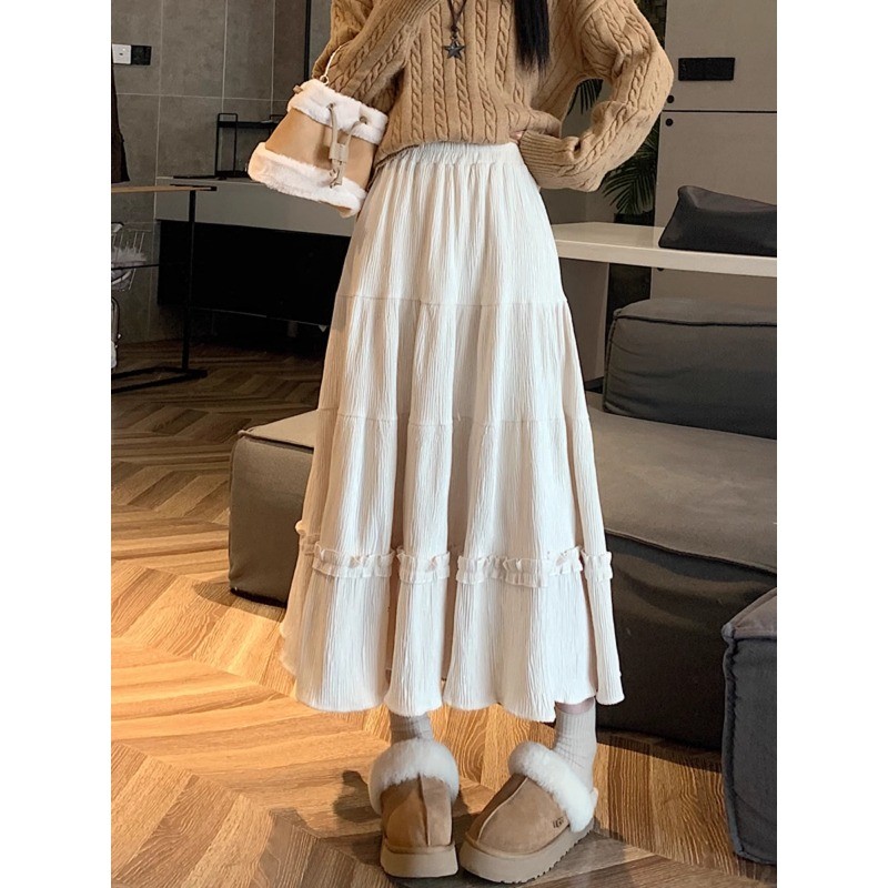 (ส่งจากไทย)กระโปรงยาวลูกไม้ลายฉลุ กระโปรงยาวสีพื้น แต่งลูกไม้ งานเกาหลี คิวส์สุดๆ(มีซับในค่ะ) - รูปที่ 7