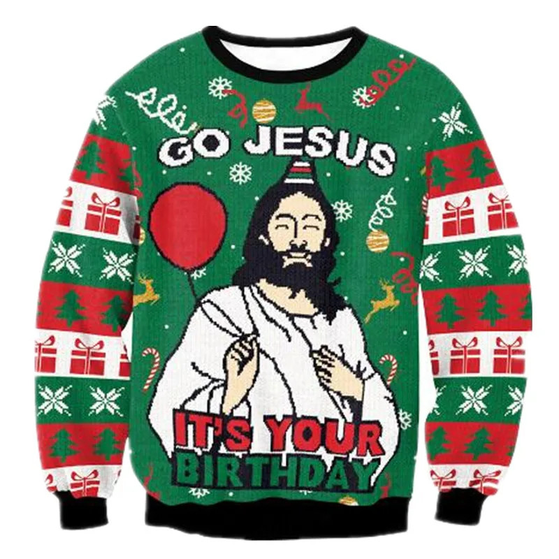 Ugly Christmas เสื้อกันหนาวสีเขียวจัมเปอร์ 3D ตลกพิมพ์ Holiday Party Xmas เสื้อกันหนาวสําหรับวันเกิด Xmas Sweatshirt 2024