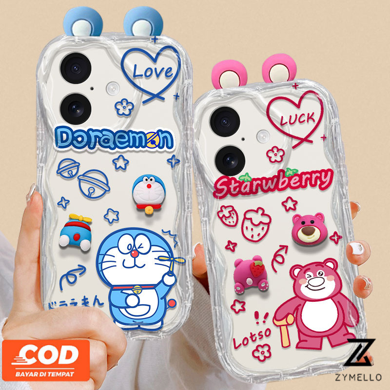 เคสโทรศัพท์realmeหมายเหตุ60 Realmeหมายเหตุ50 Realme C61 C75 C65 C63 C67 C55 C53 C31 C51 C35 Realme C21Y C15 C25 Narzo 50A Primeการ์ตูน3Dโดราเอมอนหูหมีสตรอเบอร์รี่กันกระแทก
