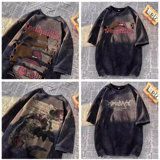 พร้อมส่งจากกทม มาถึงใน 2วัน เสื้อยืดผ้าฝ้ายแขนสั้นพิมพ์ลายผู้ชาย สวมใส่สบาย ระบายอากาศได้เสื้อยืดฟอกทันสมัยและอินเทรนด์