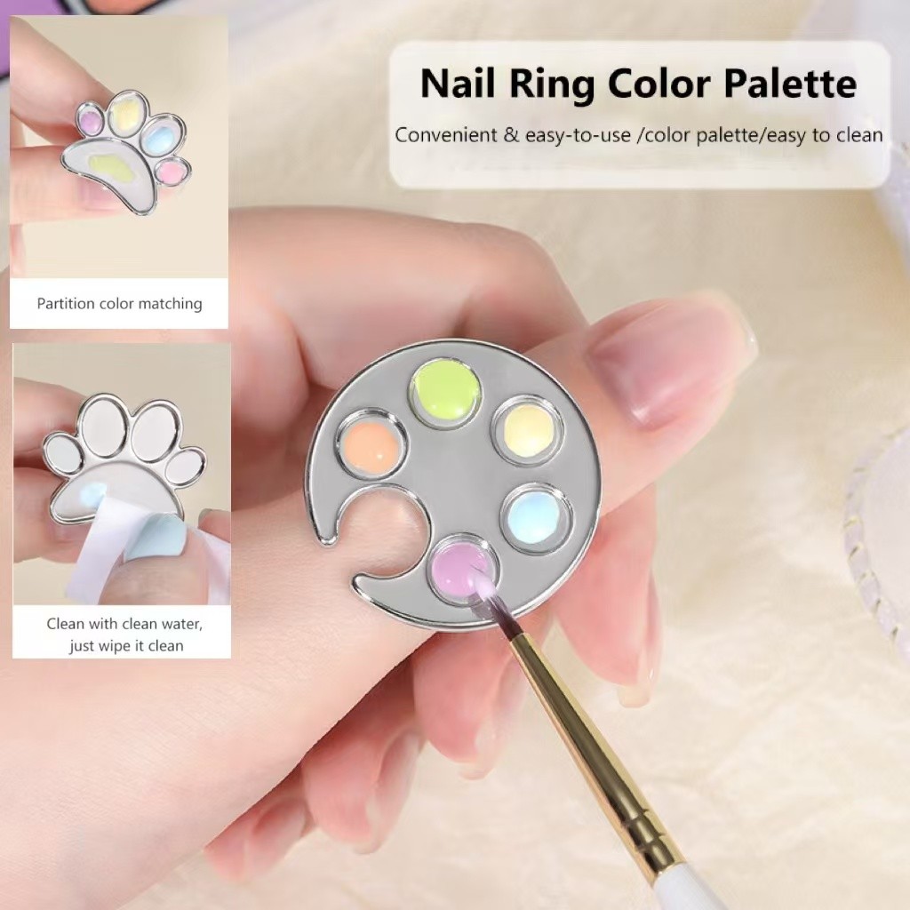 เครื่องมือทําเล็บ Nails Art Palet Smudge Painting Tool Alloy Cartoon Cute Silver