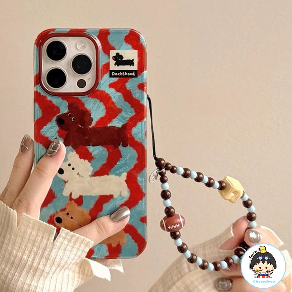Retro การ์ตูนลูกสุนัขหยักลายโซ่เคสโทรศัพท์สําหรับ IPhone 16 15 14 13 12 Pro Max Anti-Fingerprint กันกระแทก Hybrid Hard ปกหลัง