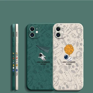 เคส iPhone 16 15 สีพื้น iPhone 11 13 12 15 ภาพประกอบอวกาศ เคสโทรศัพท์นักบินอวกาศ XTKR