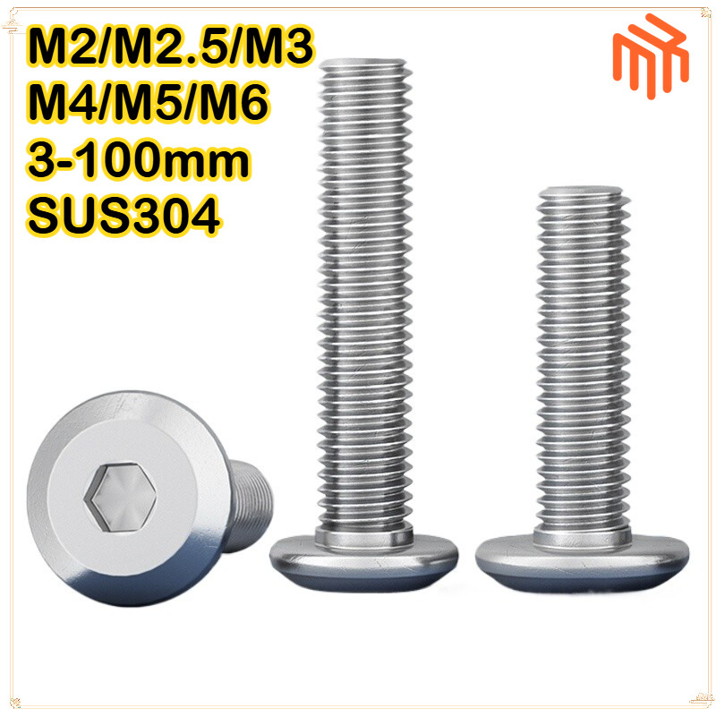 [MX1] น็อต สกรู หัวจมแบน หัวกลมแบน งานเฟอร์ฯ สแตนเลส 304 เกลียวมิล หยาบ M2M2.5M3M4M5M6 / Round Flat Hex Machine Screw SUS304 / น็อต M2M2.5M3M4M5M6 หัวจมแบน กลม สแตนเลส 304 เกลียวมิล หยาบ สกรู Round Flat Hex Socket Machine Screw SUS304