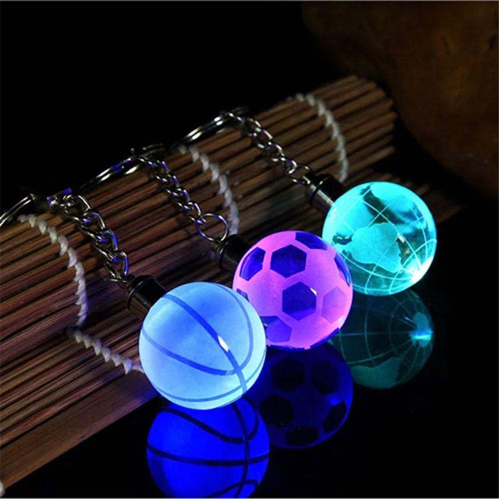 Uumir พวงกุญแจไฟ LED แหวนกุญแจรถสีสันสดใสฟุตบอลบาสเก็ตบอลเรืองแสง