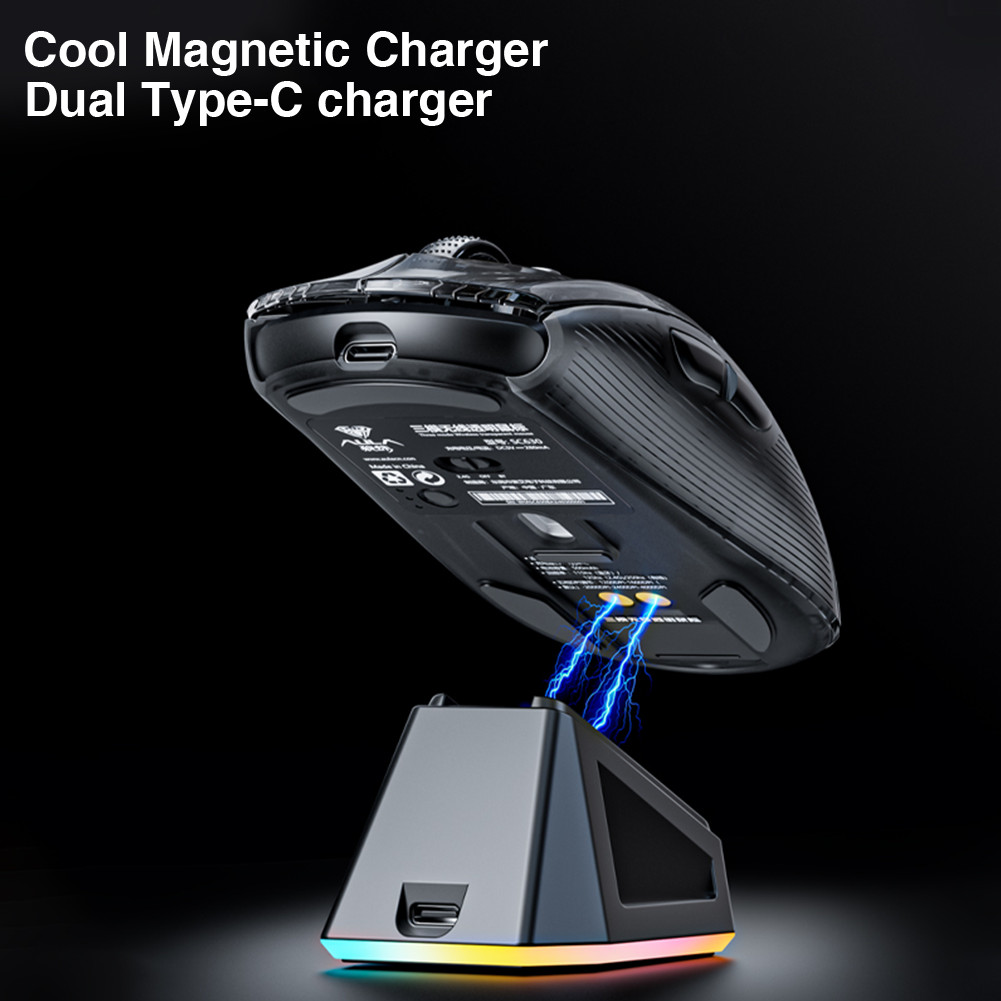 Aula SC630 เมาส์โปร่งใส Tri mode Luminous RGB ที่นั่งแม่เหล็กชาร์จ DPI1000-4000 เมาส์สําหรับเล่นเกม