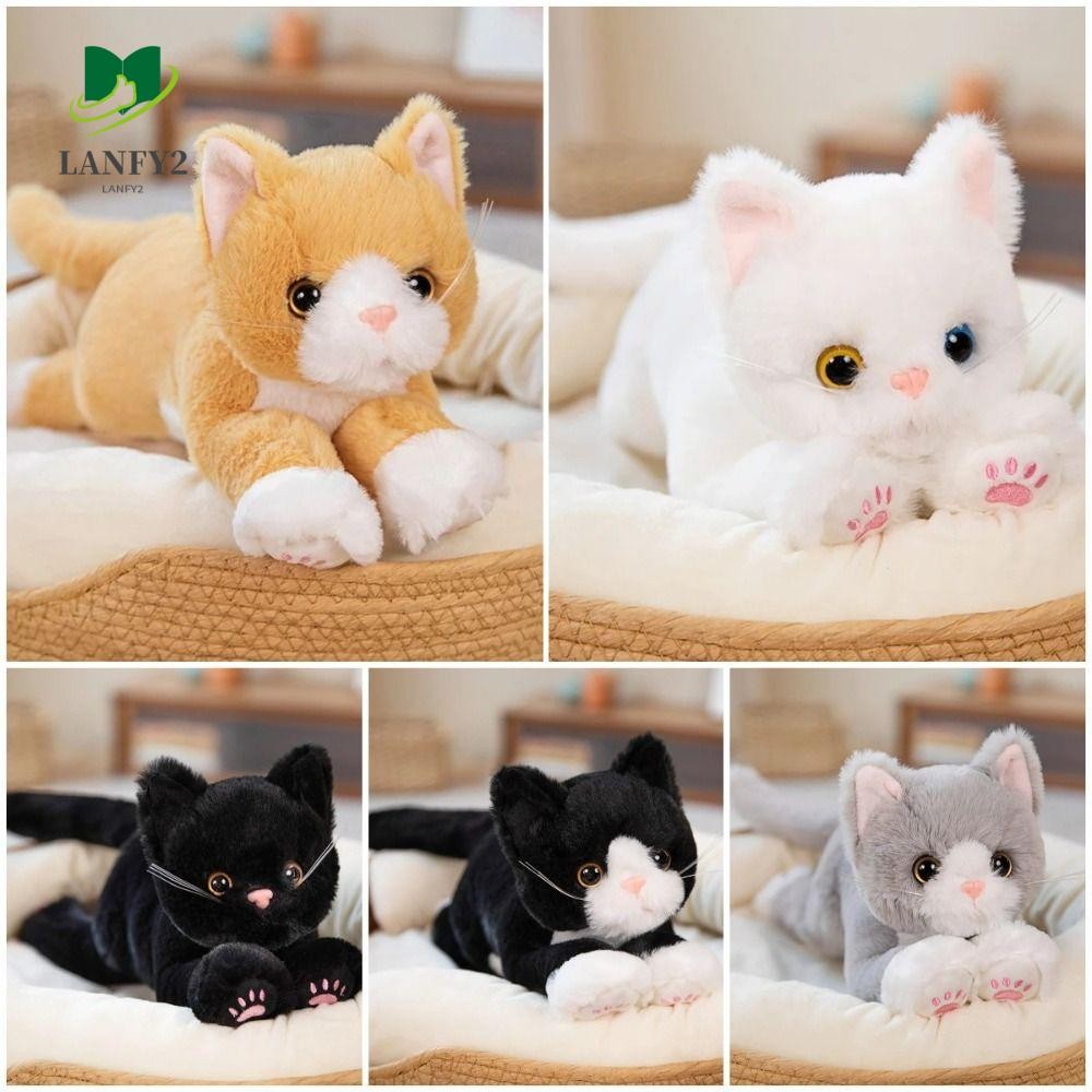 อลันฟี่ จําลองแมวของเล่นตุ๊กตา,การ์ตูนแมวสีขาว/สีเทาตุ๊กตาหมอนลูกแมว,โซฟาเครื่องประดับตุ๊กตา หน้า ผ้าฝ้ายนุ่มแมวเด็ก