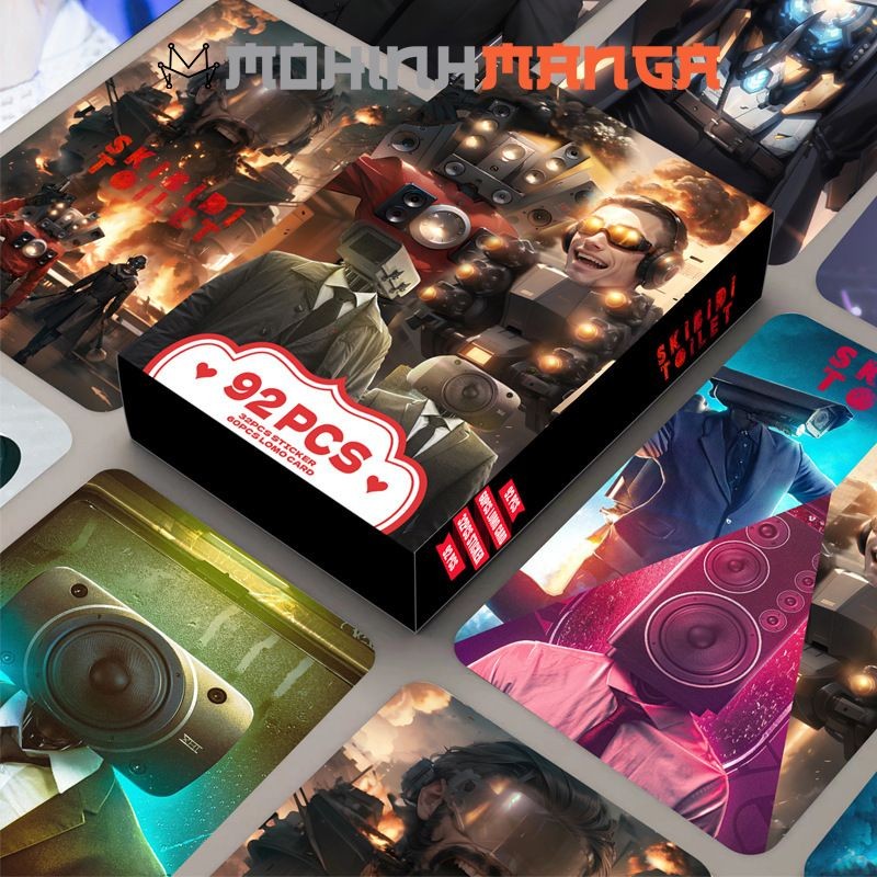 การ์ด Lomo 92PCS Skibidi ห้องน้ําพิมพ์ 2 ด้าน 60 การ์ด 32 สติกเกอร์ TV Man Toilet เกมทีวีชุดของเล่นเ
