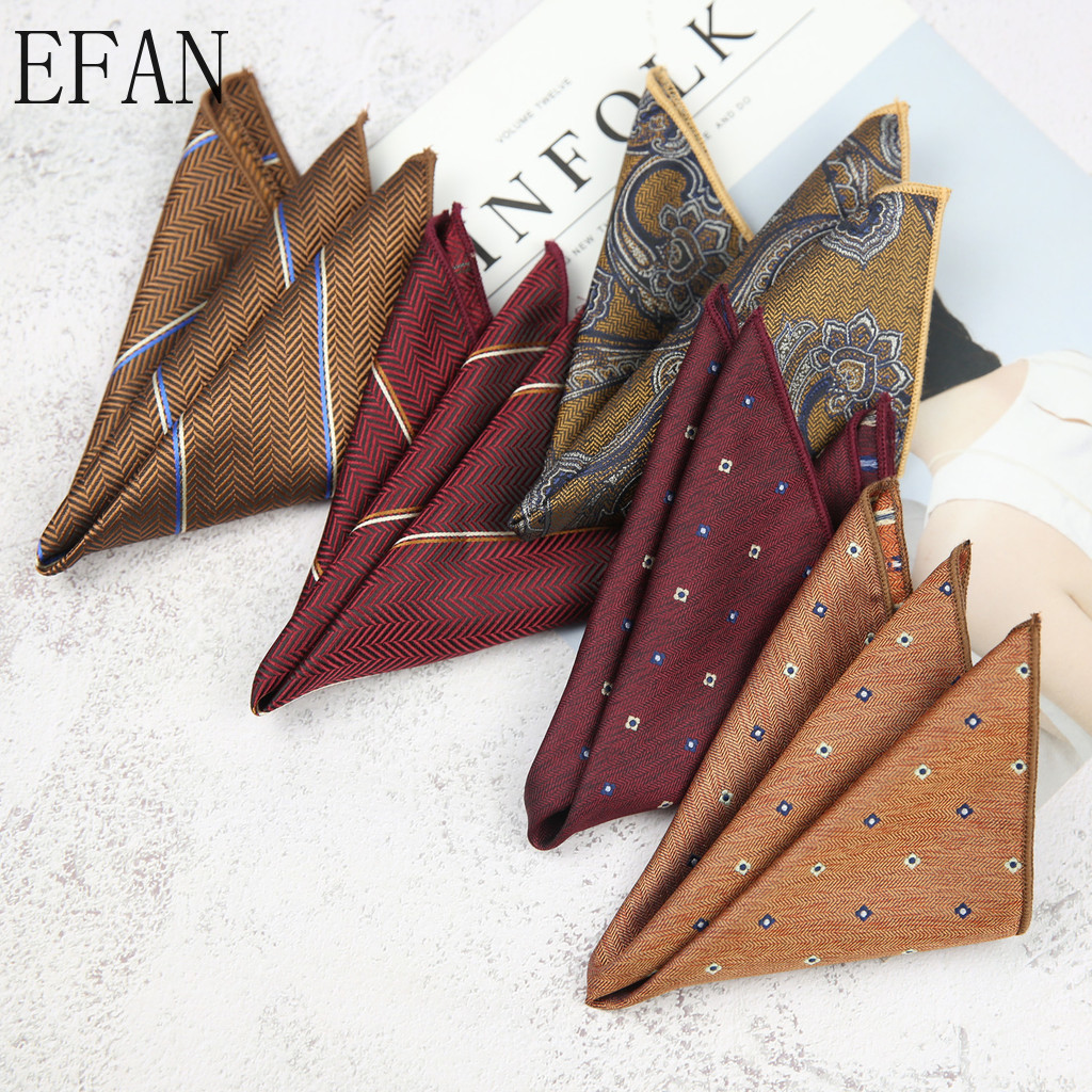 22*22 ซม.ผู้ชายทอธุรกิจแฟชั่นชุดผ้าเช็ดหน้างานแต่งงานสีน้ําตาล Beige สีแดงลายกระเป๋าสแควร์ Neckwear เนคไท