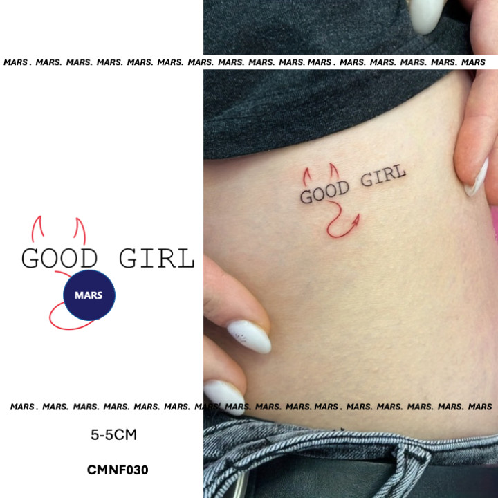 Mars Tattoo - สติ๊กเกอร์รอยสักชั่วคราว ลายDemon Good Girl ติดทน สีสวยงาม CMNF030