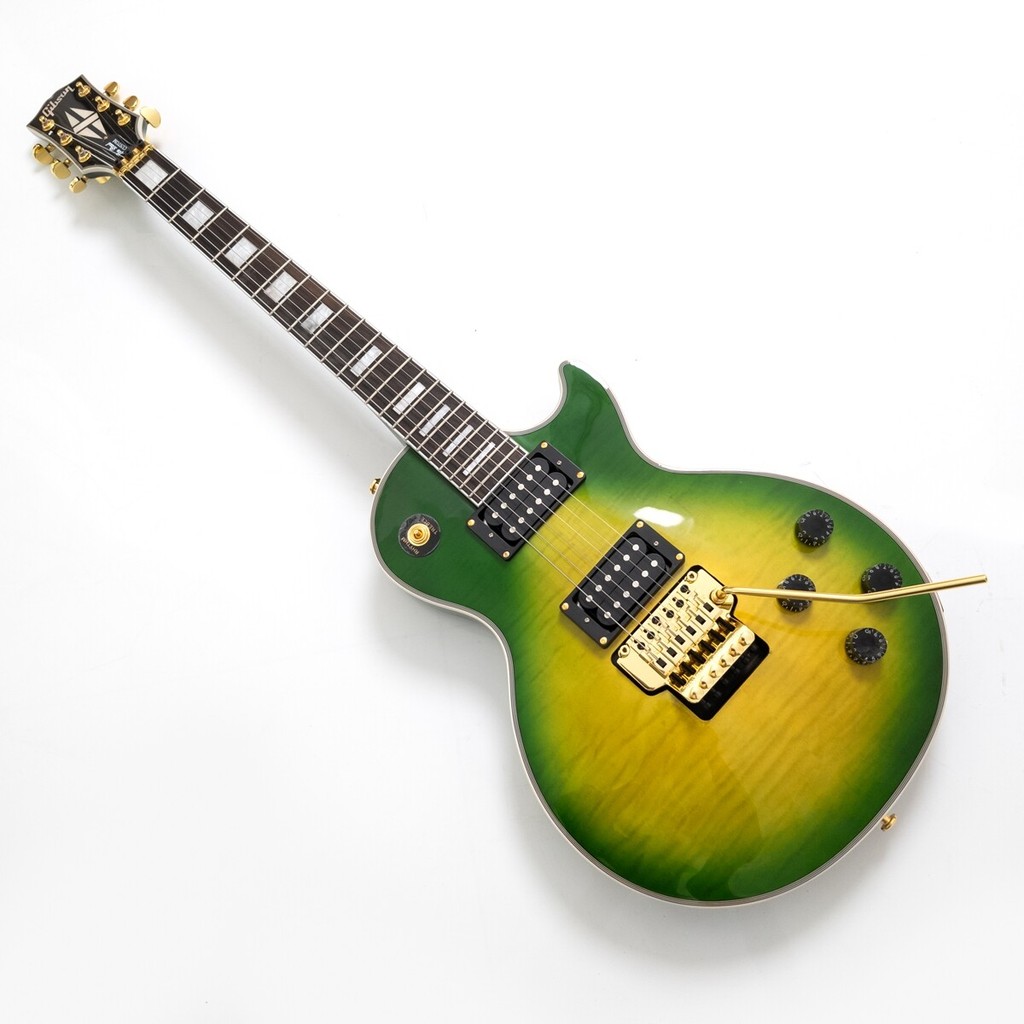 Gibson Les Paul กีตาร์ไฟฟ้าแบบกําหนดเองสีเขียวสีเหลืองล็อคคู่ Tremolo Bridge กีตาร์มืออาชีพ