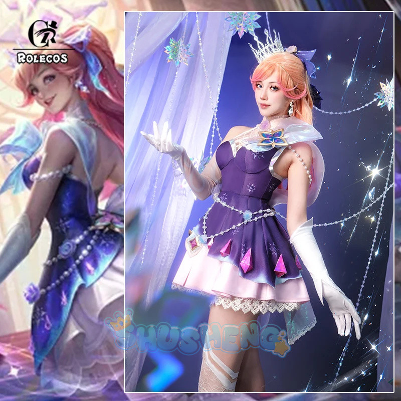 Rolecos เกม LOL Prestige คริสตัล Rose Lux คอสเพลย์เครื่องแต่งกายเกม LOL Lux คอสเพลย์ชุดฮาโลวีนผู้หญิ