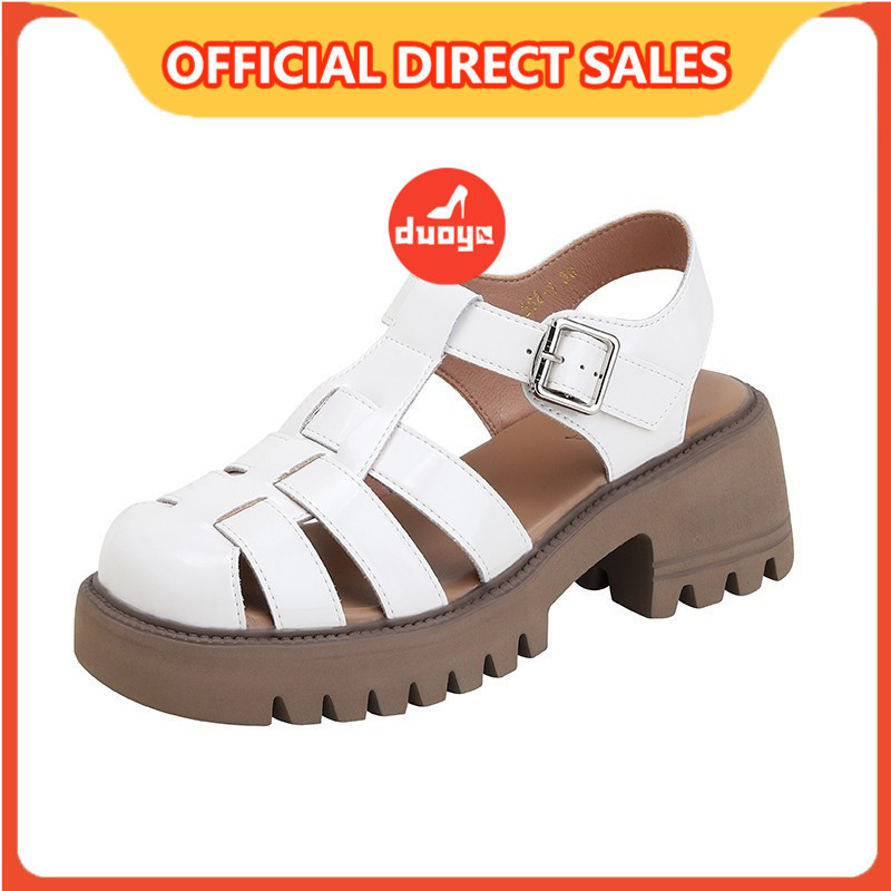 Duoya Factory รองเท้าแตะแพลตฟอร์ม หนังนิ่ม ส้นหนา สไตล์โรมัน แฟชั่นฤดูร้อน สําหรับผู้หญิง ส่งฟรี