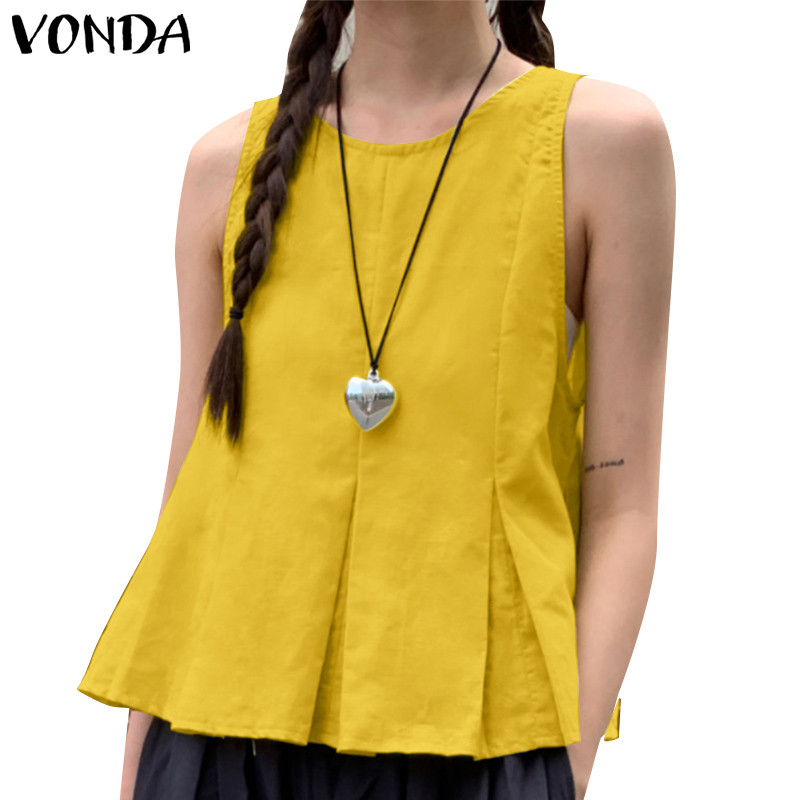 VONDA ผู้หญิงฤดูร้อนเกาหลีคอกลมถังหลวมธรรมดา