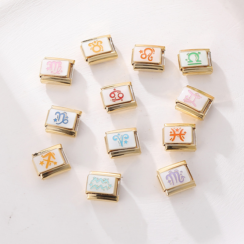 สร้อยข้อมือสแตนเลส ขนาด 9 มม. พร้อม charm ของราศีและดอกไม้สไตล์อิตาเลียน สร้อยข้อมือแฟชันสำหรับคุณ - รูปที่ 3