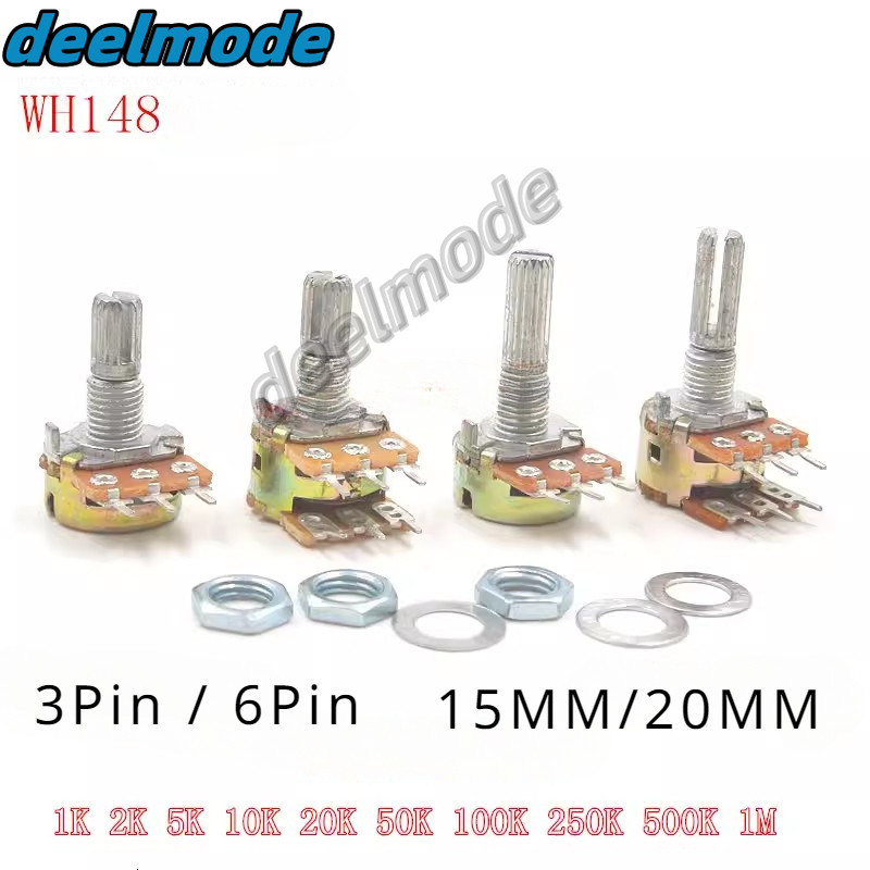 5pcs WH148 3pin 6pin 15 มม.20 มม.1K 2K 5K 10K 20K 50K 100K 250K 500K 1M Ohm Linear Taper Potentiomet