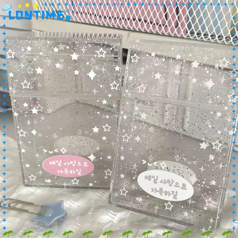 Lontime กล่องเก็บการ์ดรูปถ่าย, Star พลาสติกใสจัดเก็บ, แบบพกพา Sparkling Star Multi-function Flip Storage Box อุปกรณ์การเรียน